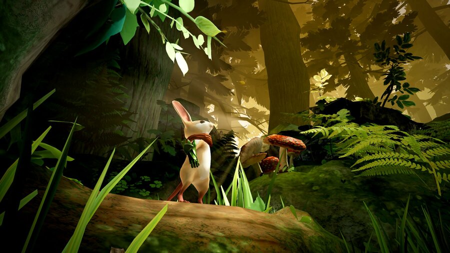 A promotional image for Moss that shows various leaves that can occlude the character.